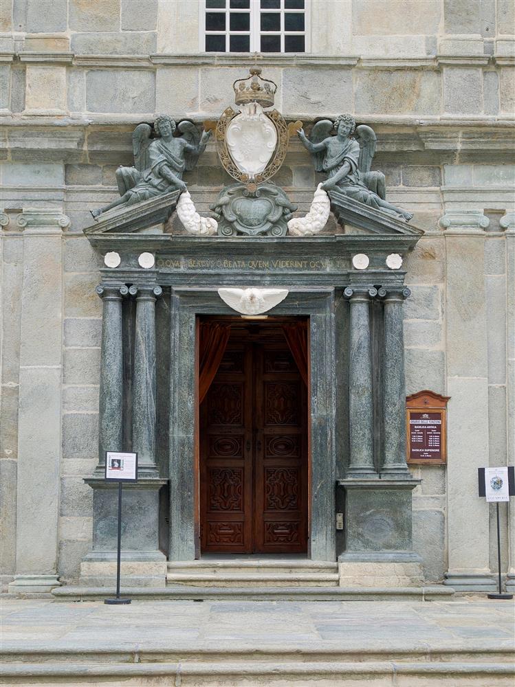 Biella (Italy) - Entrance door of the Ancient Basilica of the Sanctuary of Oropa